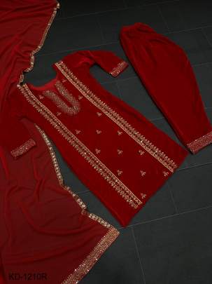 RED Beautiful Designer Suit On havy Velvet Febric KD 1210