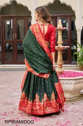 Red Blouse Piramid Lehenga In Dark Green