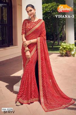 Red Color Embroidery Border Saree Catalogue Vihana Of Brand STAVAN