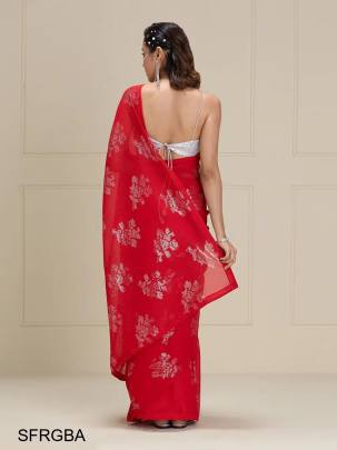 Red Georgette Beautiful All Over Crochet Work And Sequence Work