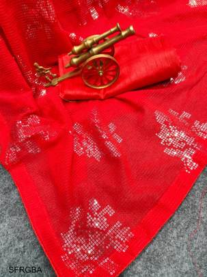 Red Georgette Beautiful All Over Crochet Work And Sequence Work