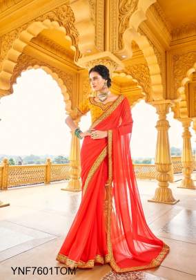 Red Georgette Embroidery Saree  YNF7601