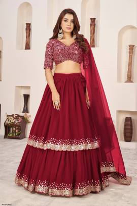 Red Georgette Lehenga Choli From Anchal by Zeel Clothing