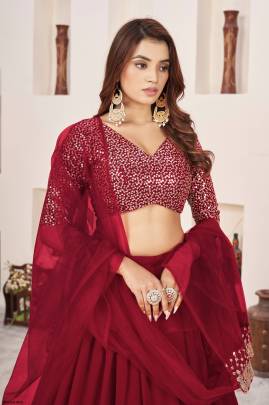 Red Georgette Lehenga Choli From Anchal by Zeel Clothing