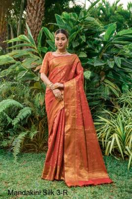 Red Heavy Litchi Silk With Gold Zari Mandakini Silk 3