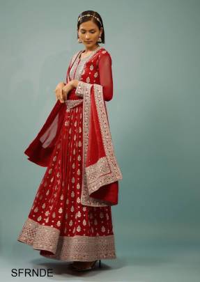 Red New Designer Embroidery Work FULLY Stitched Fancy Buttons Anarkali