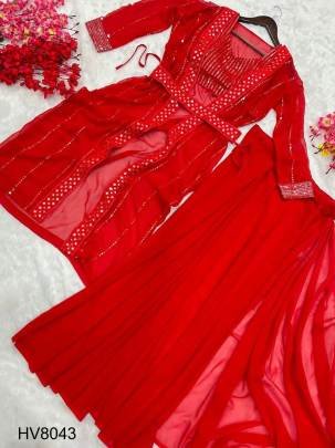 Red New Trending Sequence And Foil Work Party Wear Saree HV8043