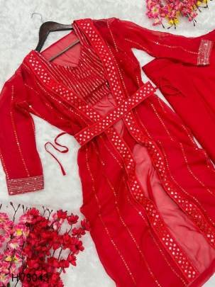 Red New Trending Sequence And Foil Work Party Wear Saree HV8043