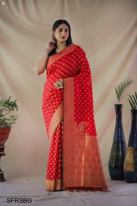 Red Soft Banarasi Gold Zari Weaving