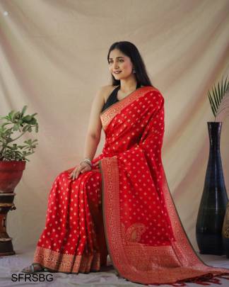 Red Soft Banarasi Gold Zari Weaving