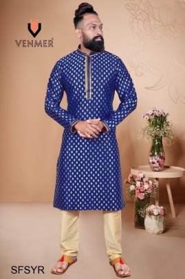 Royal blue Pinterest Kurta Pajama Heavy Jacquard Butti Silk