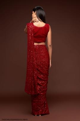 Ruby Red Georgette Multiple Sequence Embroidery The Starlite Sarees Vol 1 By Zeel Clothing