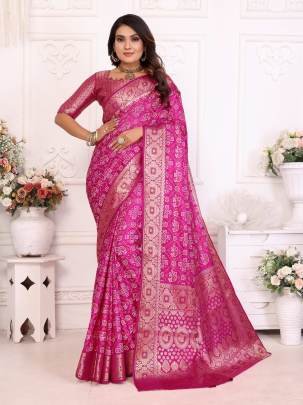 SAMSHIRA  Contrast Design Kanchi Zari Weaving Border  Pink