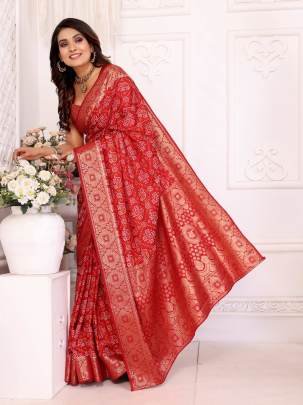 SAMSHIRA  Contrast Design Kanchi Zari Weaving Border  Red