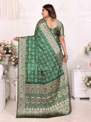SAMSHIRA Contrast Design Kanchi Zari Weaving Border in Light Green