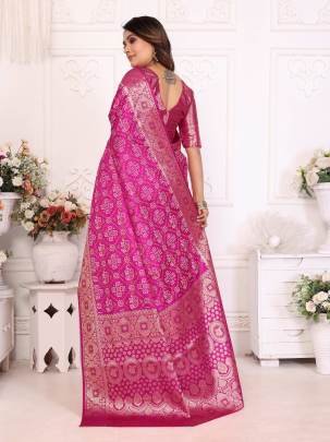 SAMSHIRA  Contrast Design Kanchi Zari Weaving Border  Pink