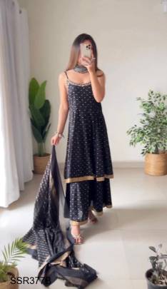 Selfie Black Faux Georgette With Embroidery Work With Rivet Moti Work Sharara Suit SSR377