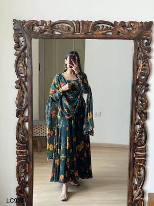 Selfie Printed Anarkali Gown For Mehandi Function LC983