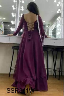 Selfie Wine Gown For Party Function In Georgette Fabric SSR311