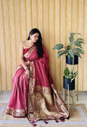 SHABRI Premium Quality Paithani Soft Silk Sarees Weaved With Buttas Pattern All Over Saree With Contrast Concept Must Have Collections In Maroon 