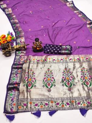 SHABRI Premium Quality Paithani Soft Silk Sarees Weaved With Buttas Pattern All Over Saree With Contrast Concept Must Have Collections In Purple