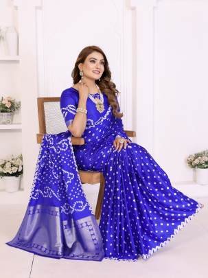 SHWETAKI New Premium And High Quality,Comfortable Original Bandhej Hand Made Premium Soft Satin Silk Drapes In Purple