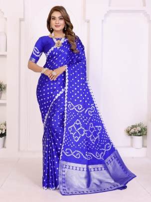 SHWETAKI New Premium And High Quality,Comfortable Original Bandhej Hand Made Premium Soft Satin Silk Drapes In Purple