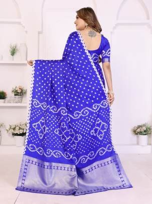 SHWETAKI New Premium And High Quality,Comfortable Original Bandhej Hand Made Premium Soft Satin Silk Drapes In Purple