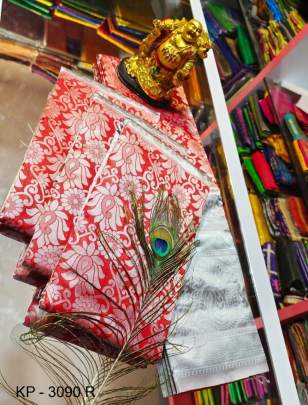 Silver Border Rich Pallu Soft Litchi Silk Red Saree Catalog KP3090