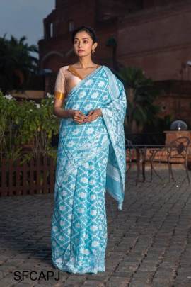 Sky blue And Silver Special Soft Lilan Slab Attractie Charmfull Saree