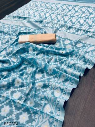 Sky blue And Silver Special Soft Lilan Slab Attractie Charmfull Saree