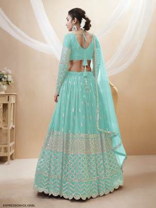 Sky Blue Georgette Sequence Zari Embroidered Work Lehenga Expression Vol 1 by Zeel Clothing