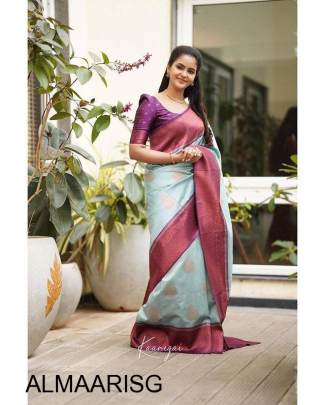 Sky Blue New trending coper jari banarasi silk saree