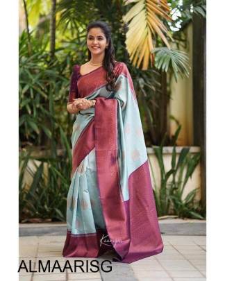 Sky Blue New trending coper jari banarasi silk saree
