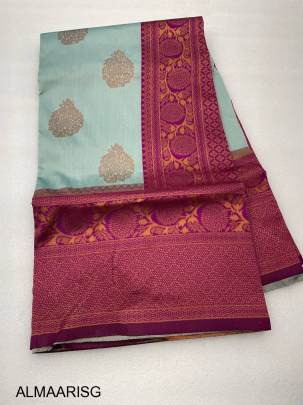 Sky Blue New trending coper jari banarasi silk saree