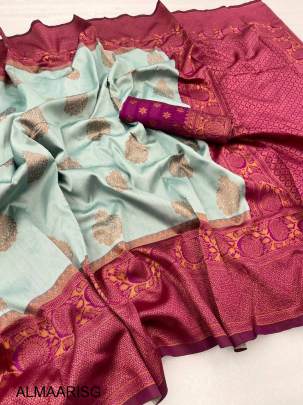 Sky Blue New trending coper jari banarasi silk saree