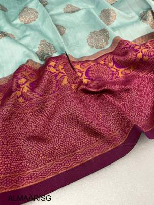 Sky Blue New trending coper jari banarasi silk saree