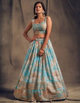 Sky Blue Organza Lehenga Choli From Floral Vol 2 by Zeel Clothing