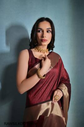 Soft Banarasi Raw Silk Saree in Maroon