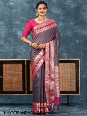 Soft Desi Tussar Silk Saree with All Over Bandhani Weaving Pattern in Grey