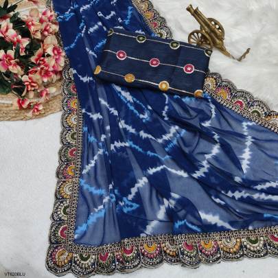 Soft Georgette Saree with Bandhej Print in Blue