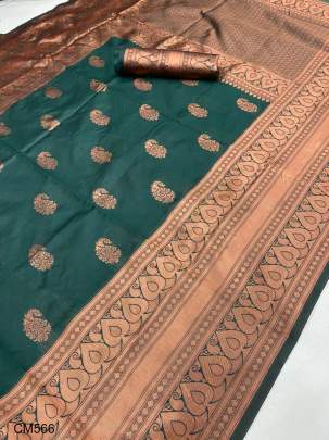 Green Soft Lichi Silk Organic Banarasi Saree Indian Wedding CM566