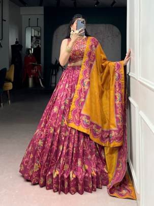 Soft tasar silk drape with radiant foil motifs a lehenga that shines with understated luxury  LNB1256PNK