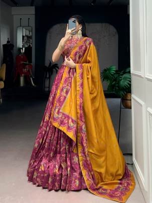 Soft tasar silk drape with radiant foil motifs a lehenga that shines with understated luxury  LNB1256PNK