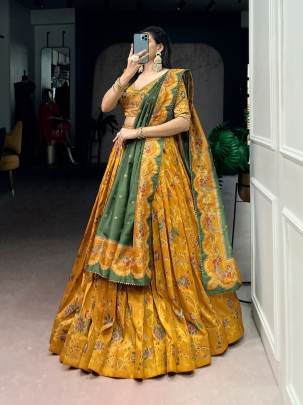 Soft tasar silk drape with radiant foil motifs a lehenga that shines with understated luxury  LNB1256MST