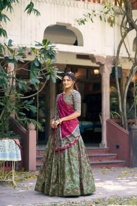 Soft tasar silk drape with radiant foil motifs    a lehenga that shines with understated luxury LNB1256BGN