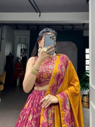 Soft tasar silk drape with radiant foil motifs a lehenga that shines with understated luxury  LNB1256PNK