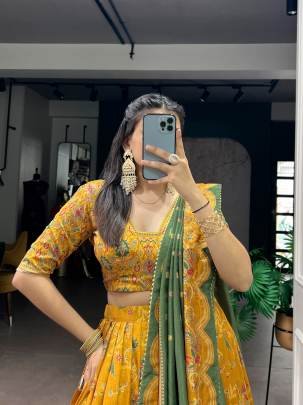 Soft tasar silk drape with radiant foil motifs a lehenga that shines with understated luxury  LNB1256MST