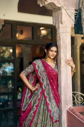 Soft tasar silk drape with radiant foil motifs    a lehenga that shines with understated luxury LNB1256BGN