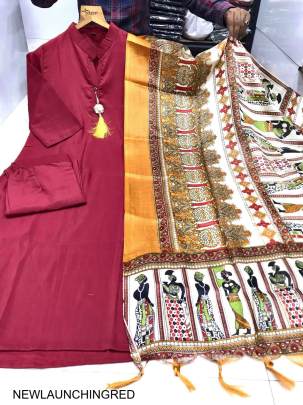Solid Red Color Fully Stitched Ethnic Set